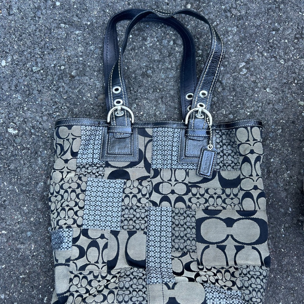 Coach Black And Gray Patchwork Tote - image 1